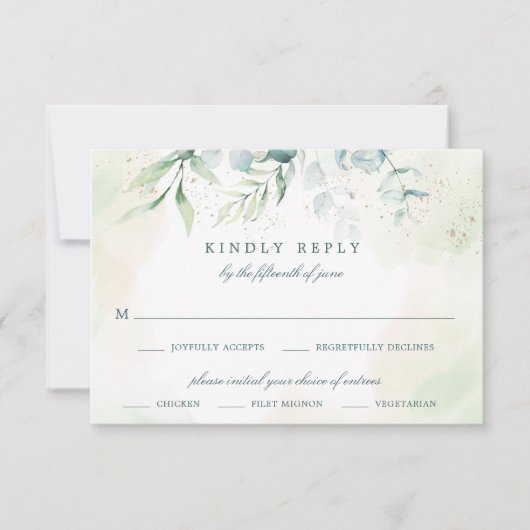 Elegant Eucalyptus Greenery Meal Choice Weddenscha RSVP Kaartje (Voorkant)
