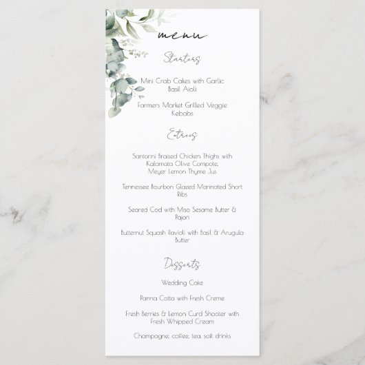 Elegant Eucalyptus Greenery Menu (Voorkant)
