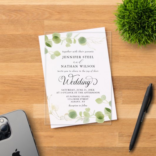 Elegant Eucalyptus Greenery Minimalist Wedding Acryl Uitnodigingen (Insitu (Uitnodiging))