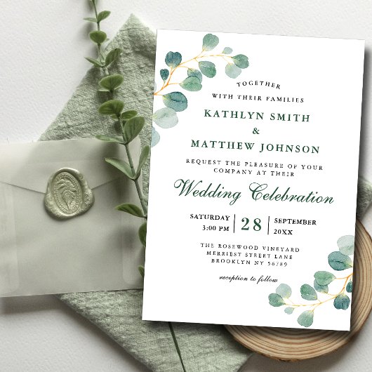 Elegant Eucalyptus Greenery Modern Wedding Magnetische Uitnodiging