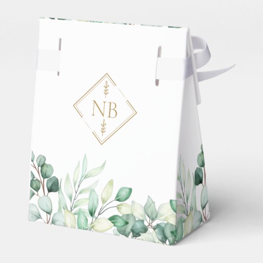 Elegant Eucalyptus Greenery Monogram Gold Wedding Bedankdoosjes (Achterkant)