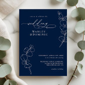 Elegant Eucalyptus Greenery Navy Blue Wedding Kaart
