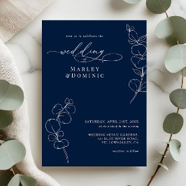Elegant Eucalyptus Greenery Navy Blue Wedding Kaart