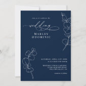 Elegant Eucalyptus Greenery Navy Blue Wedding Kaart (Voorkant)
