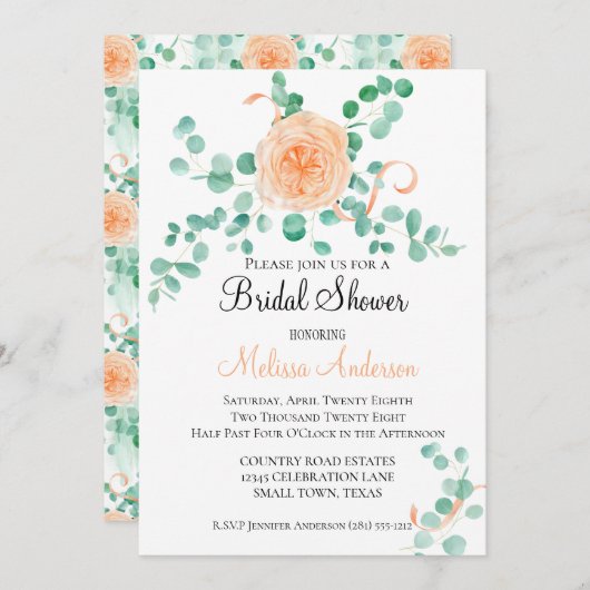 Elegant Eucalyptus Greenery Peach Floral Kaart (Voorkant / Achterkant)