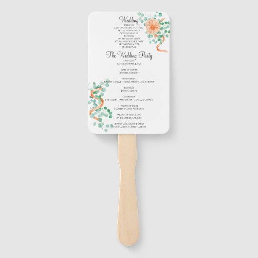 Elegant Eucalyptus Greenery Peach Floral Programme Handwaaier (Achterkant)