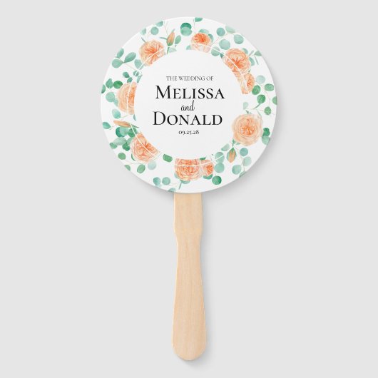 Elegant Eucalyptus Greenery Peach Floral Programme Handwaaier (Voorkant)