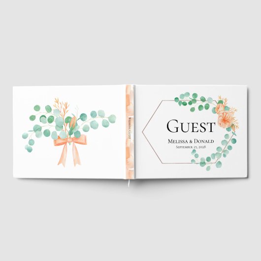 Elegant Eucalyptus Greenery Peach Floral Wedding Gastenboek (Volledig)