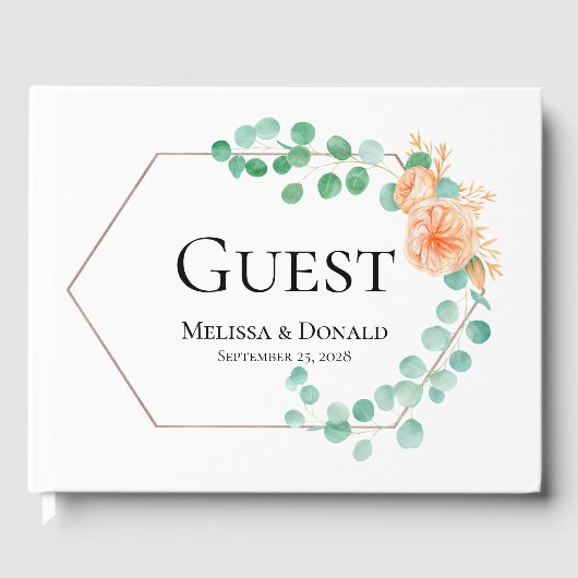 Elegant Eucalyptus Greenery Peach Floral Wedding Gastenboek (Voorkant)
