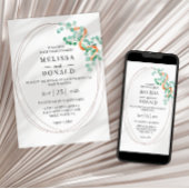 Elegant Eucalyptus Greenery Peach Floral Wedding Kaart