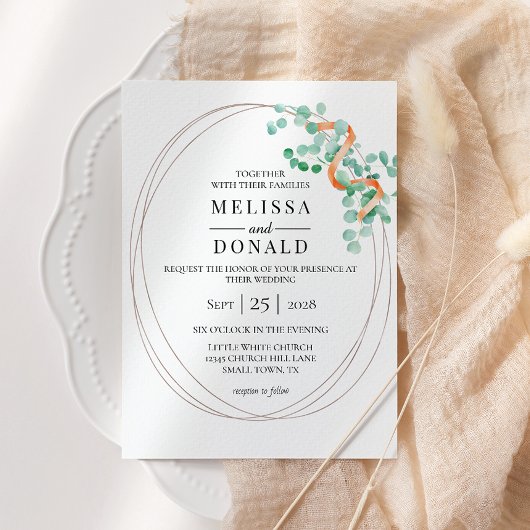 Elegant Eucalyptus Greenery Peach Floral Wedding Kaart
