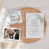 Elegant Eucalyptus Greenery Peach Floral Wedding Kaart