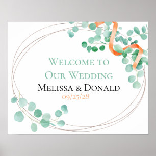 Elegant Eucalyptus Greenery Peach Floral Wedding Poster