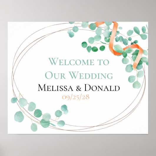 Elegant Eucalyptus Greenery Peach Floral Wedding Poster (Voorkant)