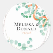 Elegant Eucalyptus Greenery Peach Floral Wedding Ronde Sticker (Voorkant)