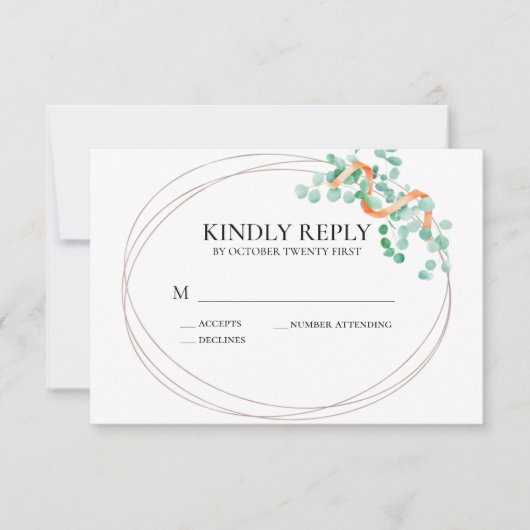 Elegant Eucalyptus Greenery Peach Floral Wedding RSVP Kaartje (Voorkant)