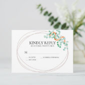 Elegant Eucalyptus Greenery Peach Floral Wedding RSVP Kaartje (Staand voorkant)