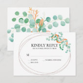 Elegant Eucalyptus Greenery Peach Floral Wedding RSVP Kaartje (Voorkant / Achterkant)