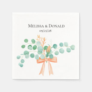 Elegant Eucalyptus Greenery Peach Floral Wedding Servet