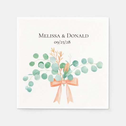 Elegant Eucalyptus Greenery Peach Floral Wedding Servet (Voorkant)