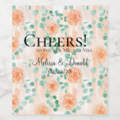 Elegant Eucalyptus Greenery Peach Floral Wijn Etiket (Enkel label)