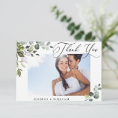 Elegant Eucalyptus Greenery PHOTO Bedankkaart (Staand voorkant)