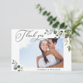 Elegant Eucalyptus Greenery PHOTO Bedankkaart (Staand voorkant)