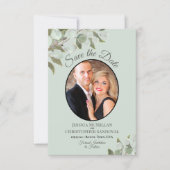 Elegant Eucalyptus Greenery & Photo Mint Wedding Save The Date (Voorkant)
