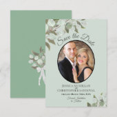Elegant Eucalyptus Greenery & Photo Mint Wedding Save The Date (Voorkant / Achterkant)