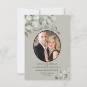 Elegant Eucalyptus Greenery & Photo Sage Wedding Save The Date (Voorkant)