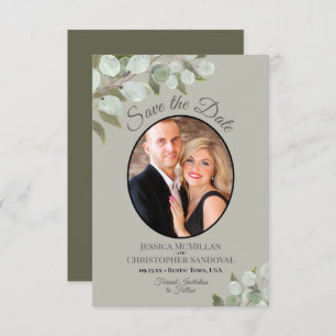 Elegant Eucalyptus Greenery & Photo Sage Wedding Save The Date