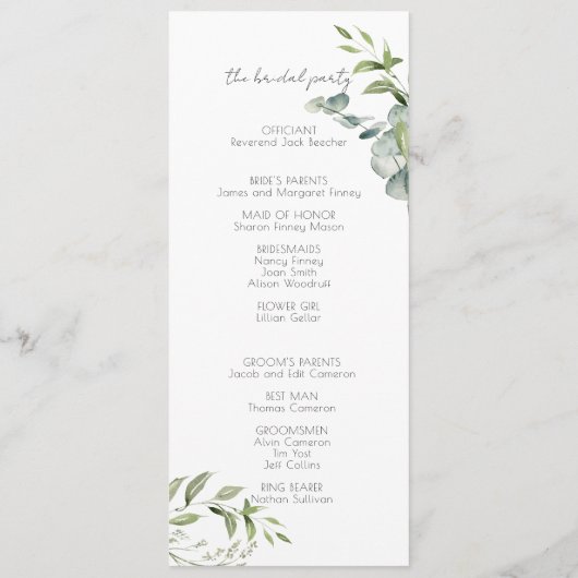 Elegant Eucalyptus Greenery Programmakaart (Achterkant)