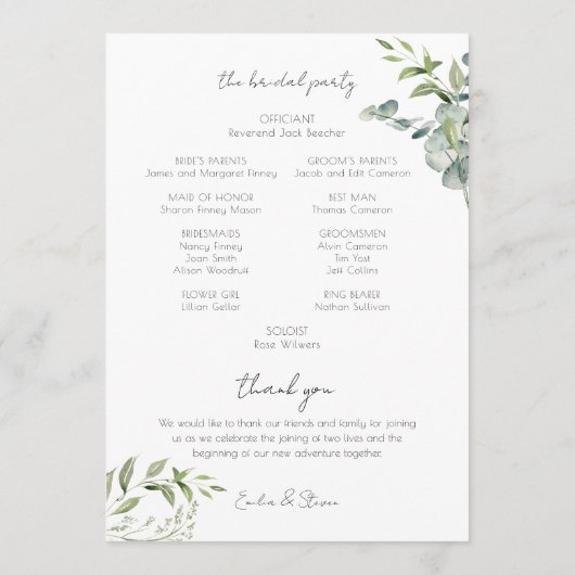 Elegant Eucalyptus Greenery Programmakaart (Achterkant)