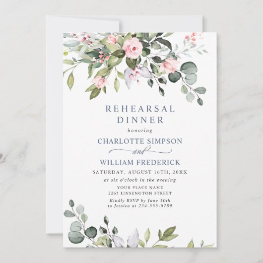 Elegant Eucalyptus Greenery Rehearsal Dinner Invit Kaart (Voorkant)