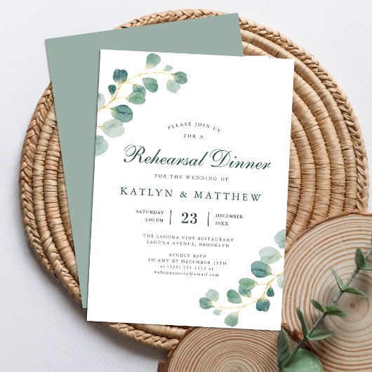 Elegant Eucalyptus Greenery Rehearsal Dinner Kaart