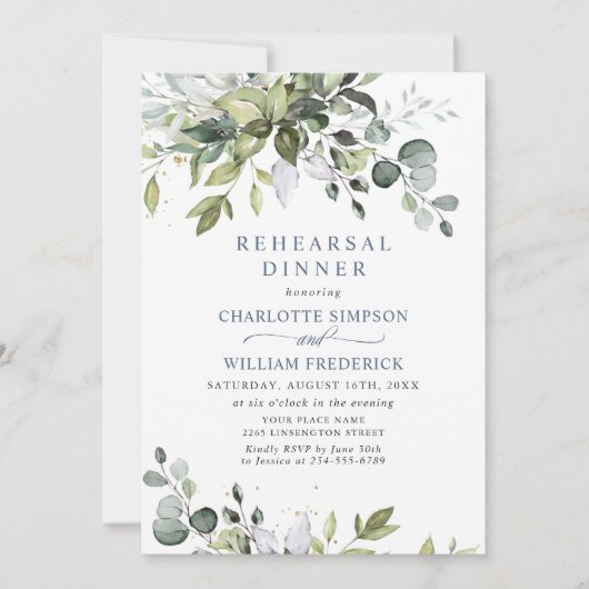 Elegant Eucalyptus Greenery Rehearsal Dinner Kaart (Voorkant)