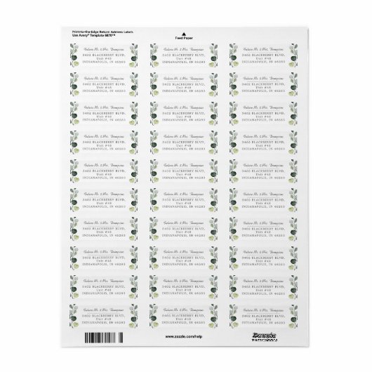 Elegant Eucalyptus Greenery Return Address Etiket (Full Sheet)