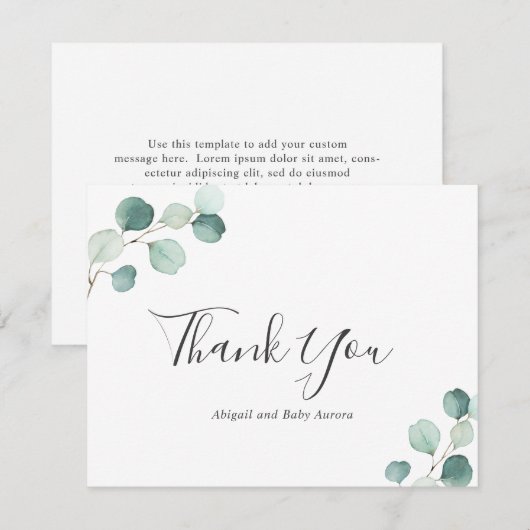 Elegant Eucalyptus Greenery Rustic Baby shower Bedankkaart (Voorkant / Achterkant)
