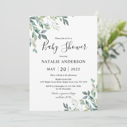 Elegant Eucalyptus Greenery Rustic Baby shower Kaart (Staand voorkant)