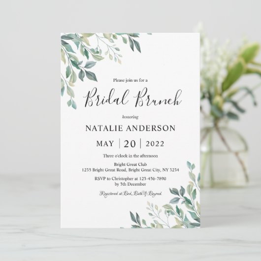 Elegant Eucalyptus Greenery Rustic Bridal Brunch Kaart (Staand voorkant)