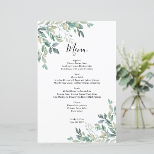Elegant Eucalyptus Greenery Rustic Wedding Menu (Staand voorkant)
