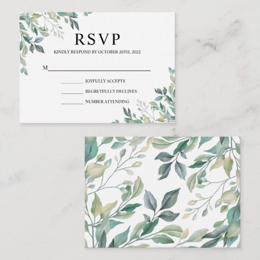 Elegant Eucalyptus Greenery Rustic Wedding RSVP Informatiekaartje (Voorkant / Achterkant)