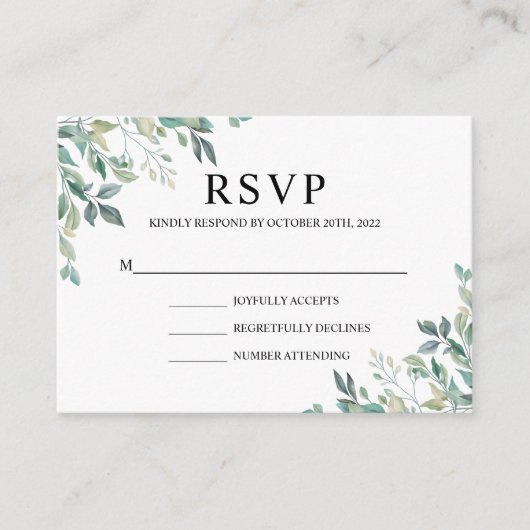 Elegant Eucalyptus Greenery Rustic Wedding RSVP Informatiekaartje (Voorkant)