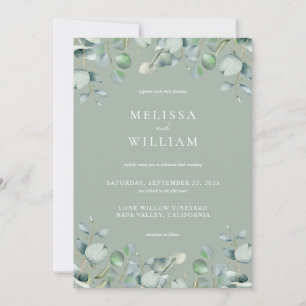 Elegant Eucalyptus Greenery Sage Green Wedding Kaart