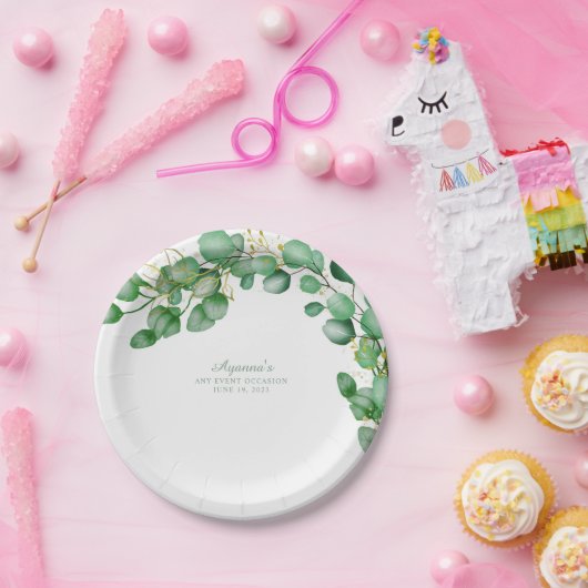 Elegant Eucalyptus Greenery Sage Papieren Bordje (Feest)