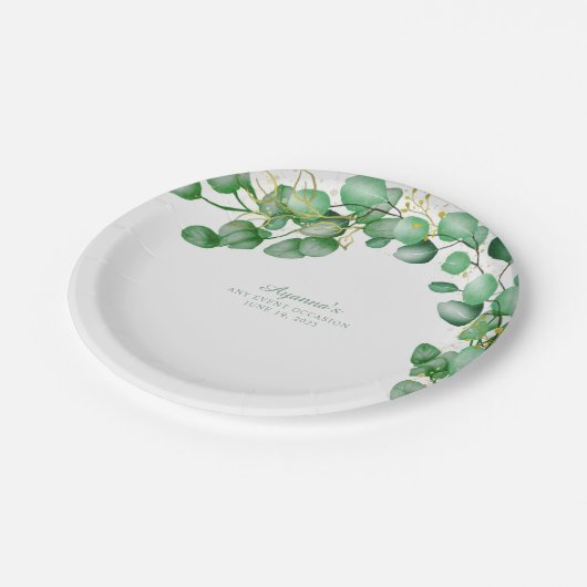 Elegant Eucalyptus Greenery Sage Papieren Bordje (Gekanteld)