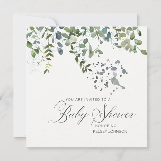Elegant Eucalyptus Greenery Script Baby shower Kaart (Voorkant)