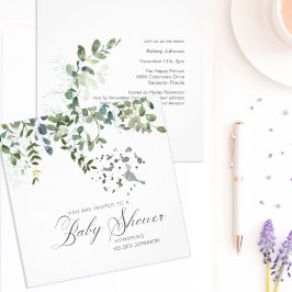 Elegant Eucalyptus Greenery Script Baby shower Kaart
