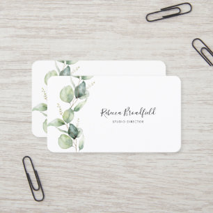 Elegant Eucalyptus Greenery Script Beauty Salon Visitekaartje
