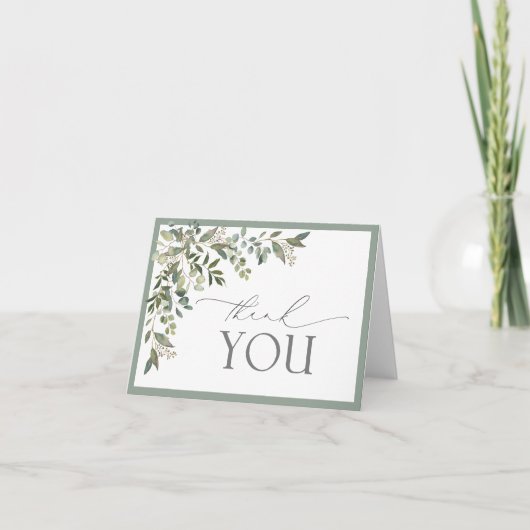 Elegant Eucalyptus Greenery Script Hartelijk dank Bedankkaart (Voorkant)